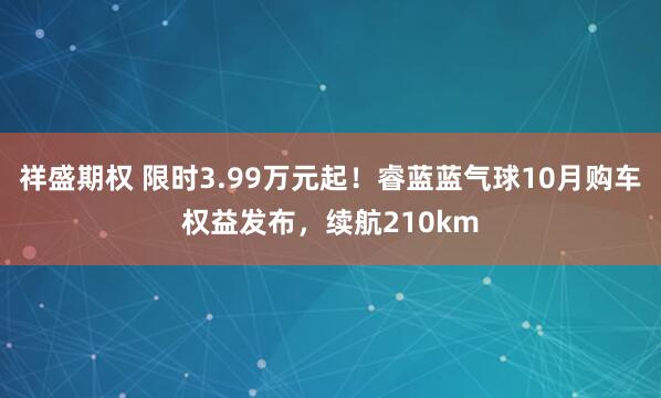 祥盛期权 限时3.99万元起！睿蓝蓝气球10月购车权益发布，续航210km